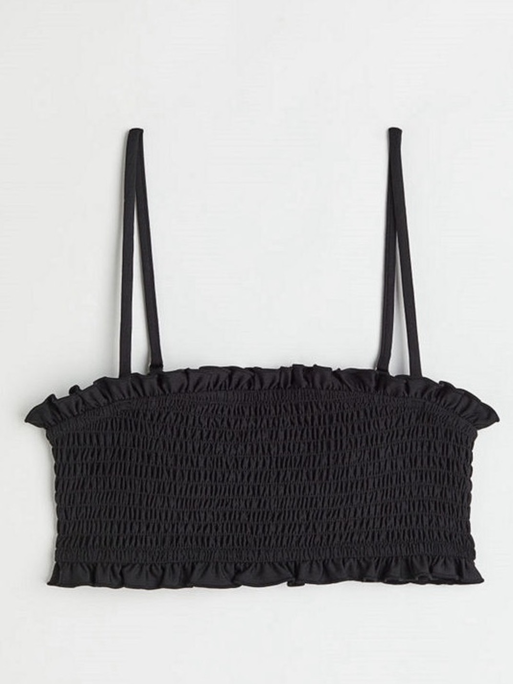 H&M Black Smocked Cropped Cami with Ruffle Trim